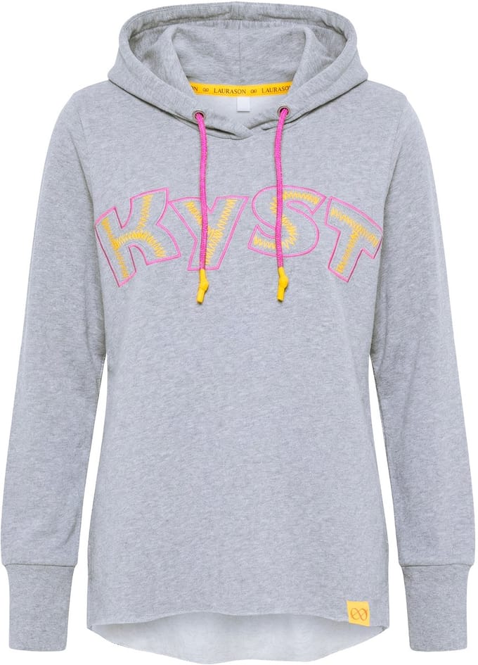 Laurasøn - Dames - Sweatshirt met capuchon en print - Grijs melange - Maat 48+