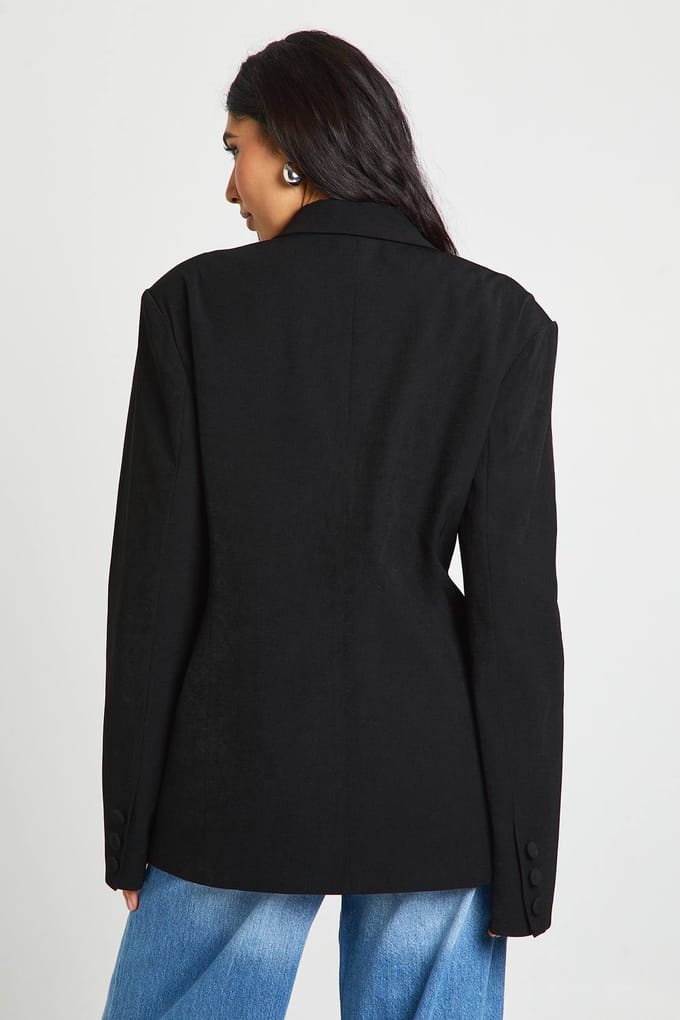 boohoo Dames Lange Dubbeldikse Blazer Op Maat Met Getailleerde Taille | Zwart | Maat: 38