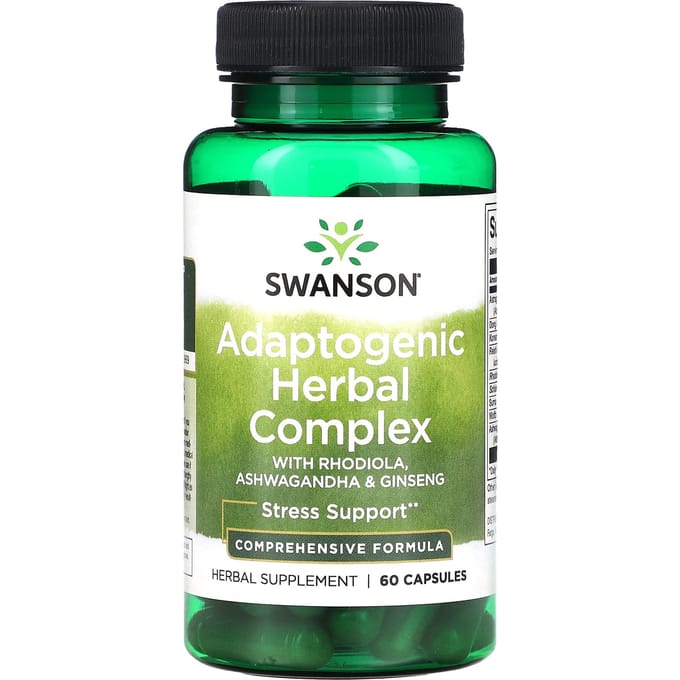 Swanson Adaptogeen Kruidencomplex met Rode Chrysant, Ashwagandha en Ginseng, 60 Capsules