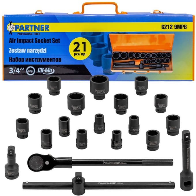 Partner - Dopsleutelset - 21 Delig - 17-50mm - 12-kant