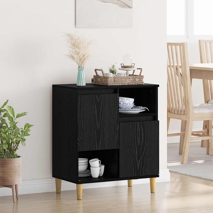 vidaXL - Dressoir - Zwart - eiken - 35 - x - 60 - x - 70 - cm - Bewerkt - hout