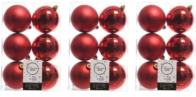 Decoris Kerstballen - 18x st - rood - D8 cm - kunststof - mat/glans - kerstversiering