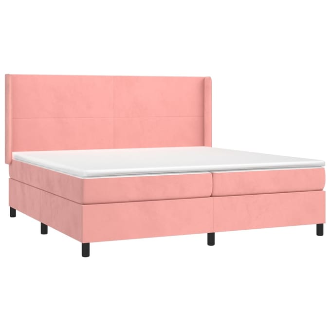 vidaXL - Boxspring - met - matras - fluweel - roze - 200x200 - cm