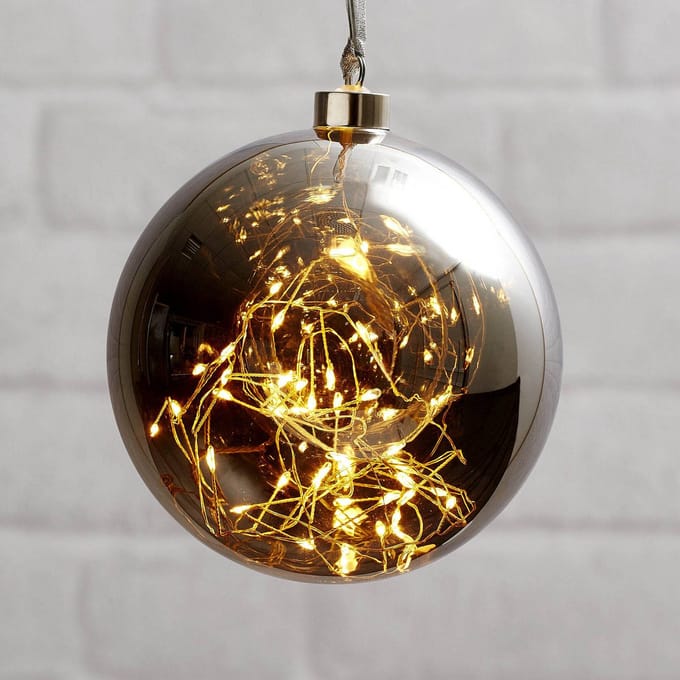 STAR TRADING LED-decoratiebol Glow van glas, Ø 15 cm rookgrijs
