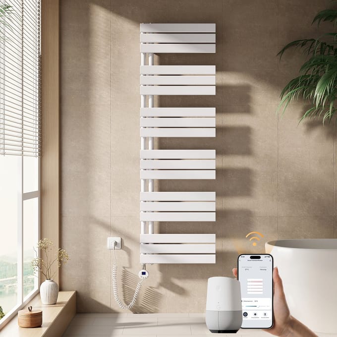 EMKE Elektrische Handdoekradiator - Slimme Bediening - APP Week Timer - 160x50cm - 1000W - Glans Wit
