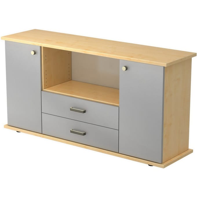 KAPA SB | Dressoir | met deuren + laden - Esdoorn/Zilver Greeplijst kunststof