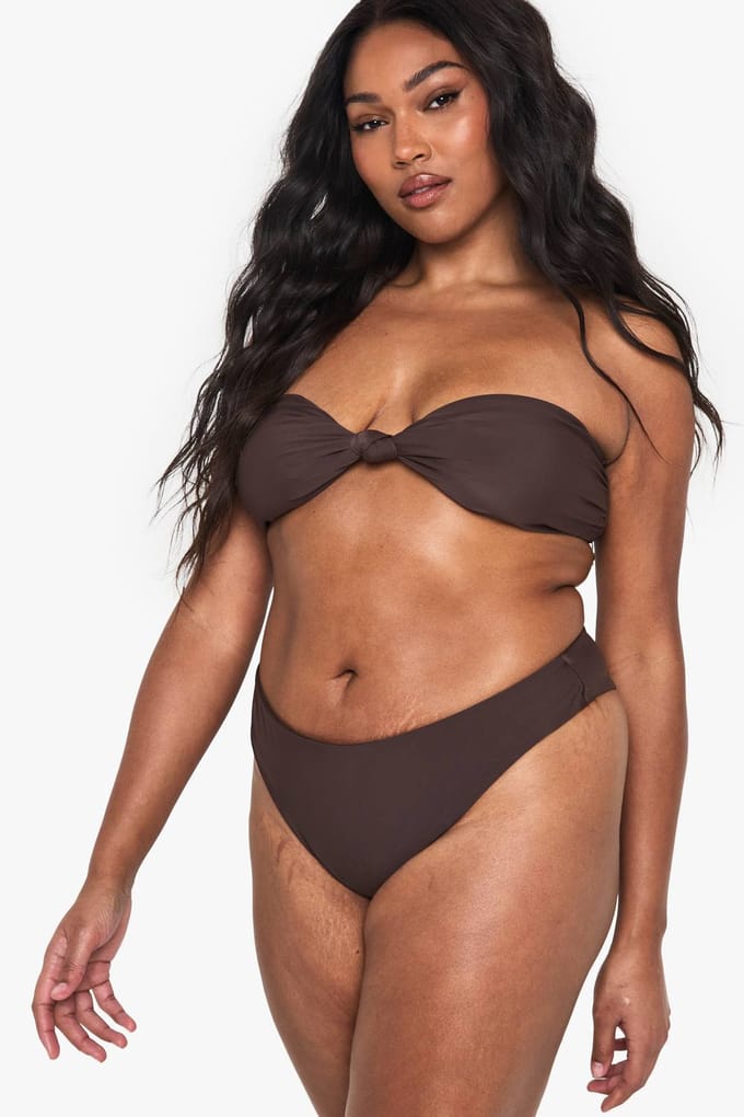 boohoo Dames Plus Swimwear Essentials High Waist Brief | Chocoladebruin | Maat: 50