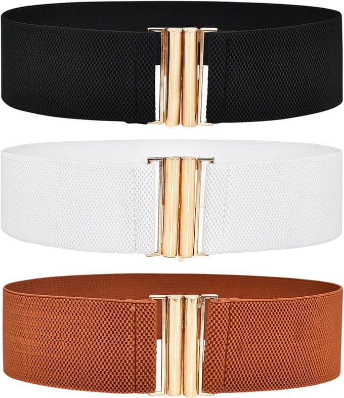 3x Brede Stretchy Elastische Tailleband Dames - Vintage Cinch Riemen met Gesp