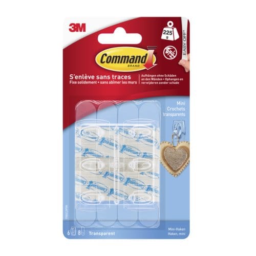 Command decohaak, small, draagvermogen 225 gram, transparant, blister van 6 stuks