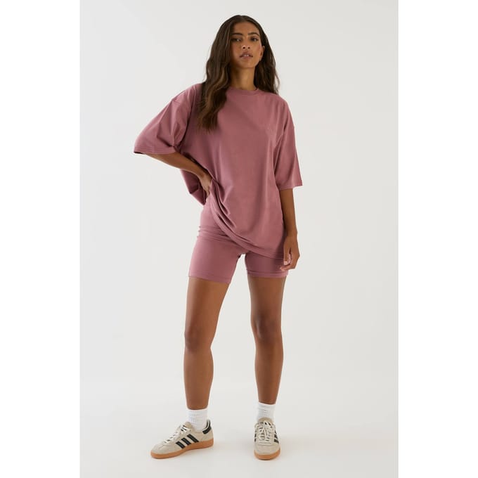 Dames Dsgn Studio Oversized T-shirt En Fietsbroek Set | Rose | Maat: XS