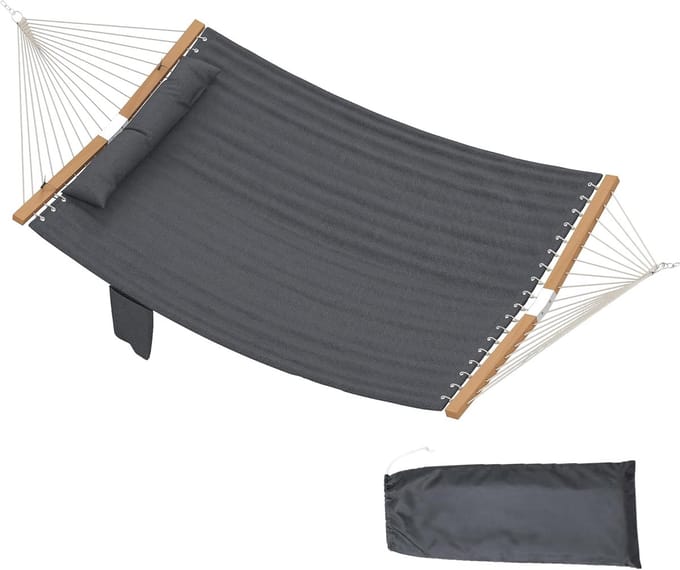 Dubbele Hangmat - Schommelbed - Buiten Ontspannen - Extra Grote Met Kussen - 200 x 140 cm - Grijs