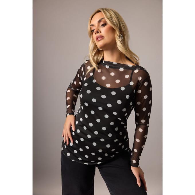 Limited Collection Zwarte Mesh Top Met Stippen Size 40