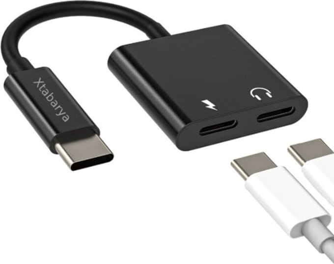 2in1 USB Type C naar dubbele USB C audio-hoofdtelefoonadapter met oplader,2 in 1 USB C Aux + opladeradaptersplitter