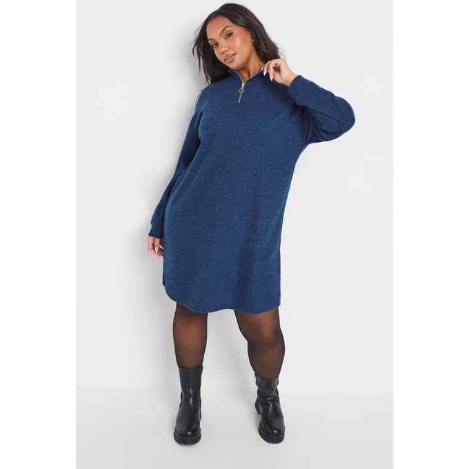 Yours Blauwe Geribbelde Truijurk Met Ritssluiting Size 50-52