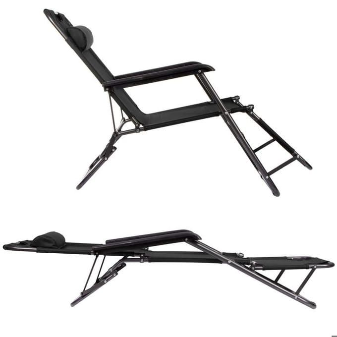 Springos Tuinstoel | Ligstoel | Opvouwbaar | Verstelbaar | Ergonomische Hoofdsteun | Zwart