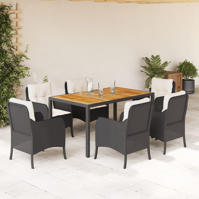 vidaXL - 7-delige - Tuinset - met - kussens - poly - rattan - zwart