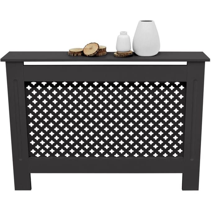 Radiatorpaneel 112x19x82 cm ruit zwart gemaakt van MDF