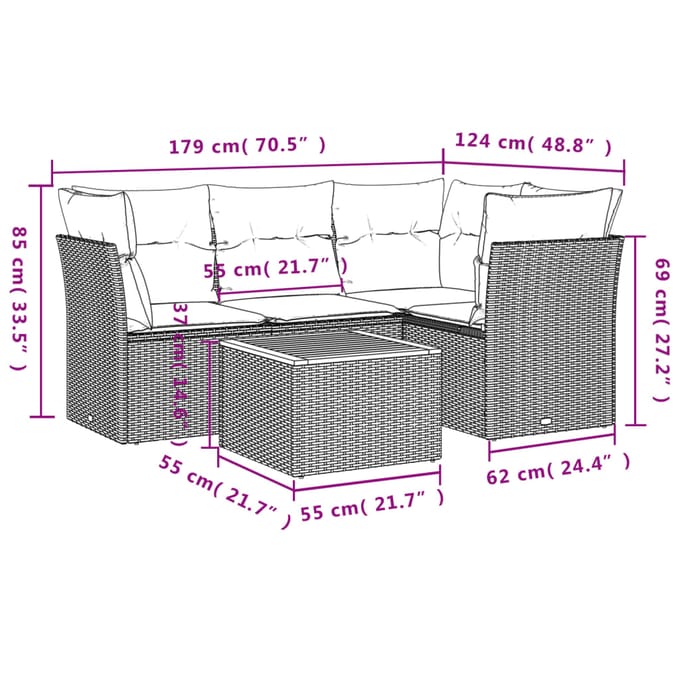 vidaXL - 5-delige - Loungeset - met - kussens - poly - rattan - beige