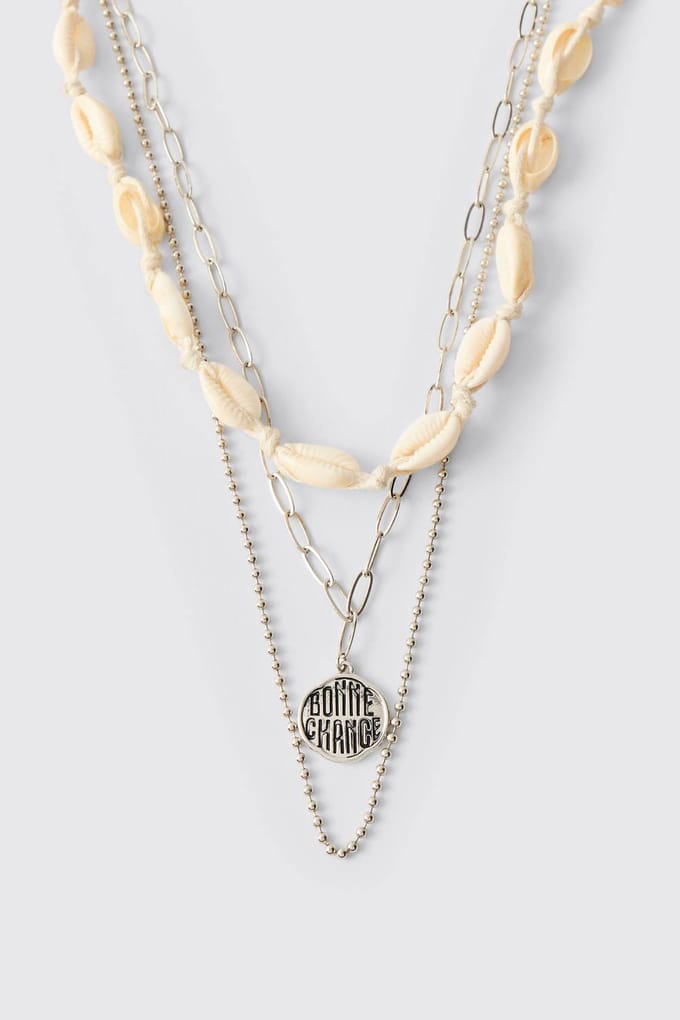 Gelaagde Ketting Met Schelp En Ketting Hanger | Silver