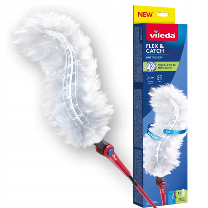 Vileda Flex&Catch Stofbezem - lange steel - 1 navulling inbegrepen - antislip - flexibele kop, 179434
