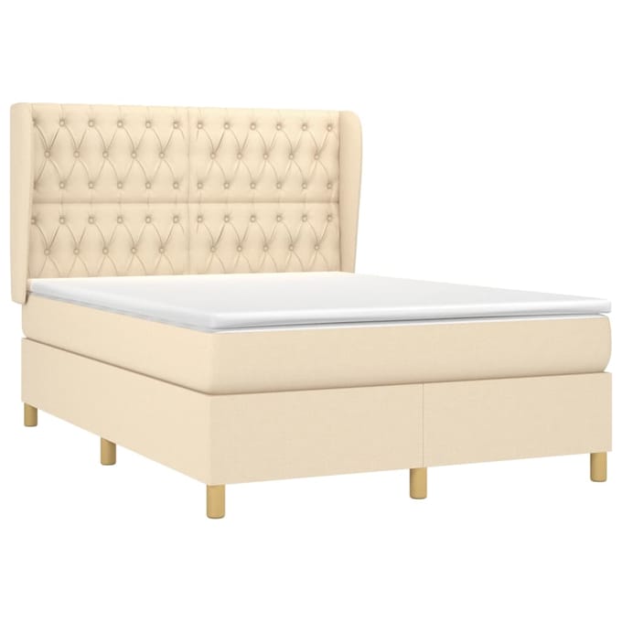 vidaXL - Boxspring - met - matras - stof - crèmekleurig - 140x200 - cm