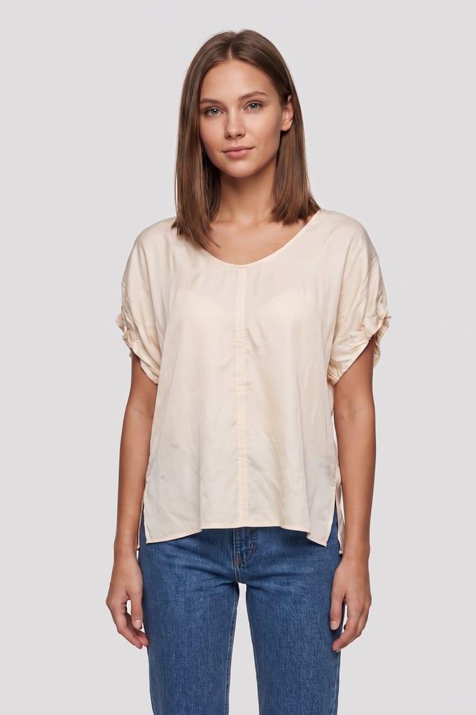ARKET Gargana Gathered Sleeve Top Beige Taglia: 42 | Magliette intime Outlet | Donna | Marrone