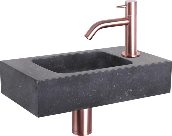 Differnz Fonteinset Bombai black - Natuursteen - Kraan gebogen rood koper - 40 x 22 x 9 cm