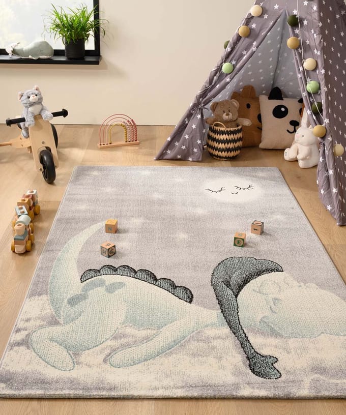 Kindervloerkleed dino - Magic lichtgrijs 80x150