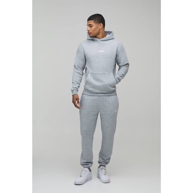 Slanke Pasvorm Heren Sport Trainingspak Met Capuchon | Grey Marl | Size Medium