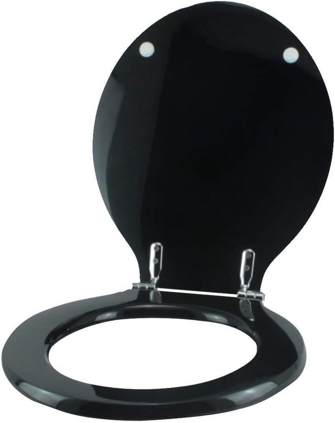 Houten Toiletbril met Polyester Coating Zwart Chroom Scharnieren