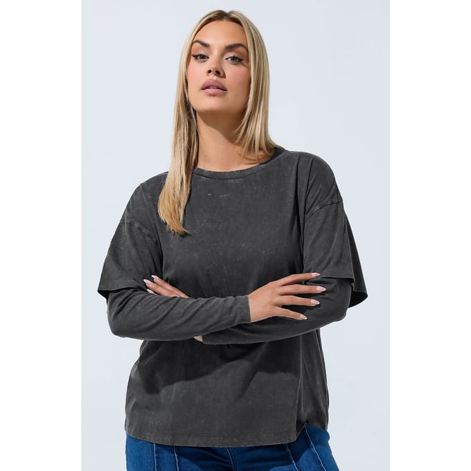 Limited Collection Zwart Acid Wash 2In1 Tshirt Size 38