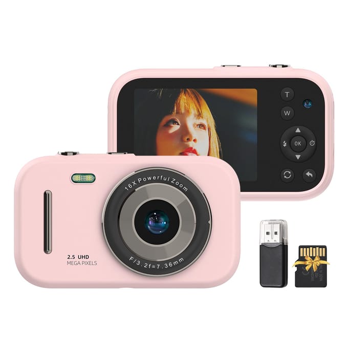 Appareil photo numérique 1080P Caméra vidéo numérique portable 48MP Double objectif Écran IPS 2,8 pouces Jeu rose