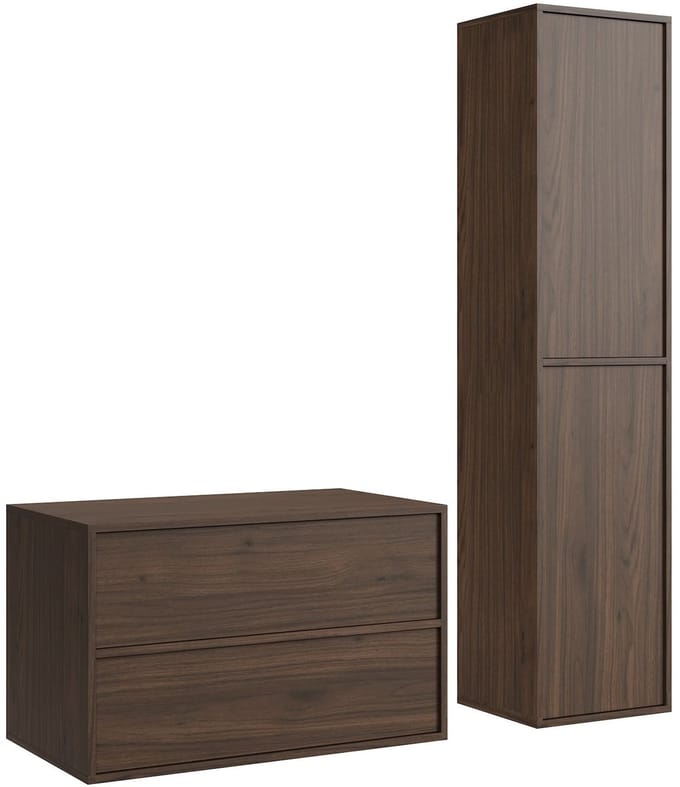 Badplaats Wastafelkast Mali 80 cm – Walnoot Bruin – Badmeubel met Kolomkast