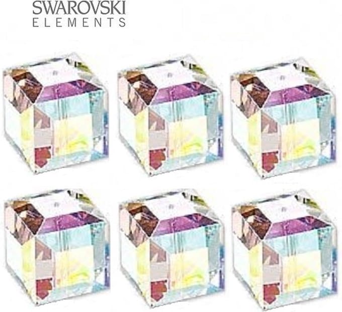 Swarovski Elements, 6 stuks kubus kralen (5601), 10mm, clear AB