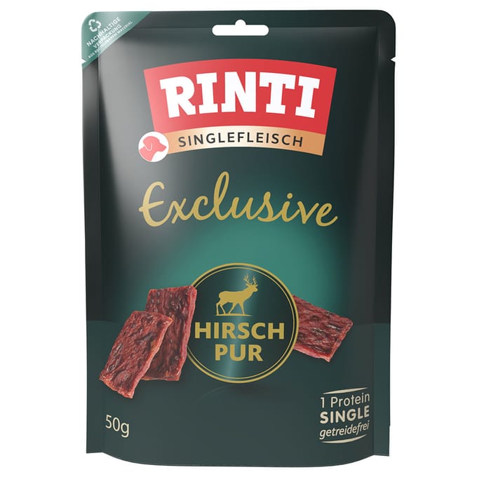 RINTI Singlevlees Exclusive Snack 50 g - Voordeelpakket: 3 x 50 g Hert Puur