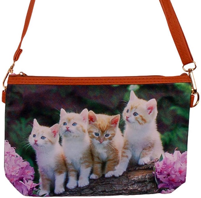 Schoudertasje 4 Kittens - Roze Bloemen - 25x17cm