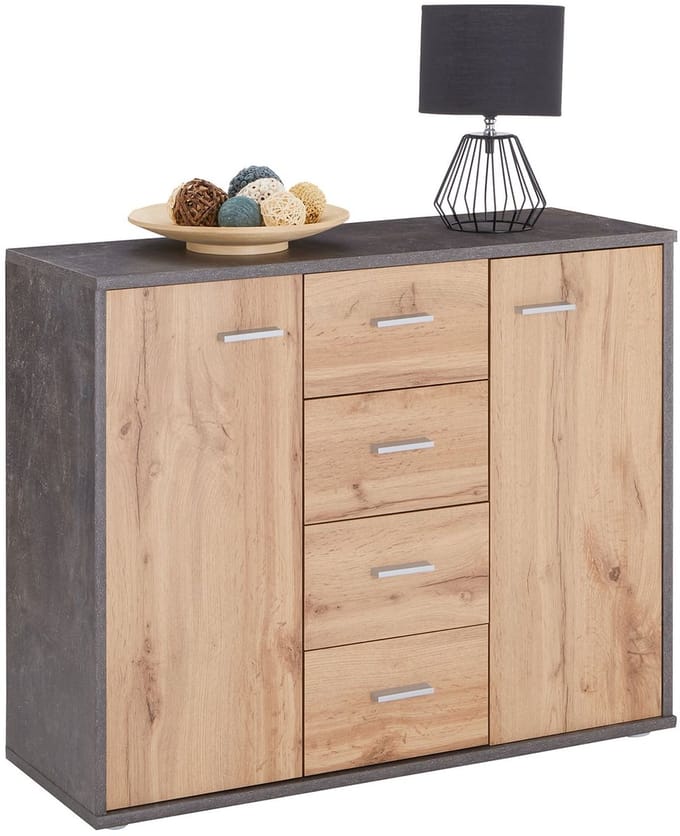 Dressoir JAMIE 90 cm - Beton/Wotan-eik
