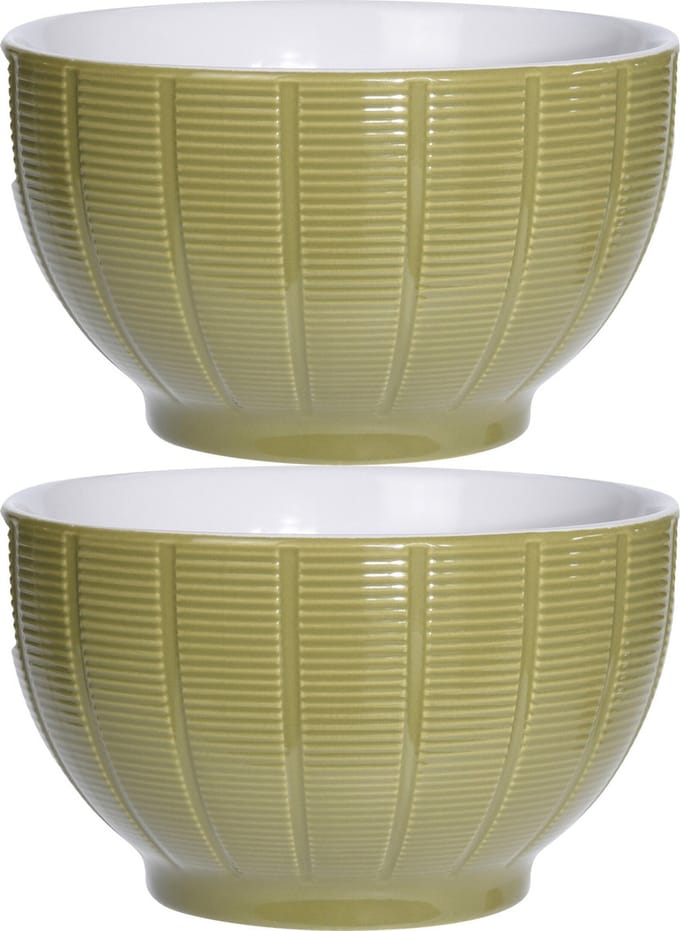 Excellent Houseware Soepkommen/serveer schaaltjes - 2x - Venice - keramiek - D14 x H8 cm - groen