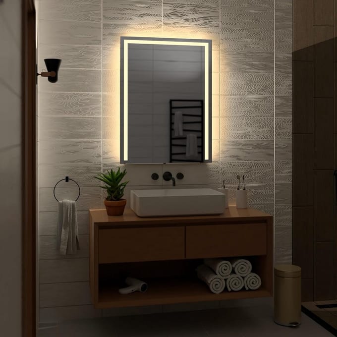 Ronde of Rechthoekige Hangspiegel met Warm Wit LED Licht