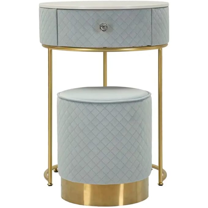 Nachtkastje met kruk Nightstand/dressing Table With Puff Vellit Light Blue Ø 52×70 cm