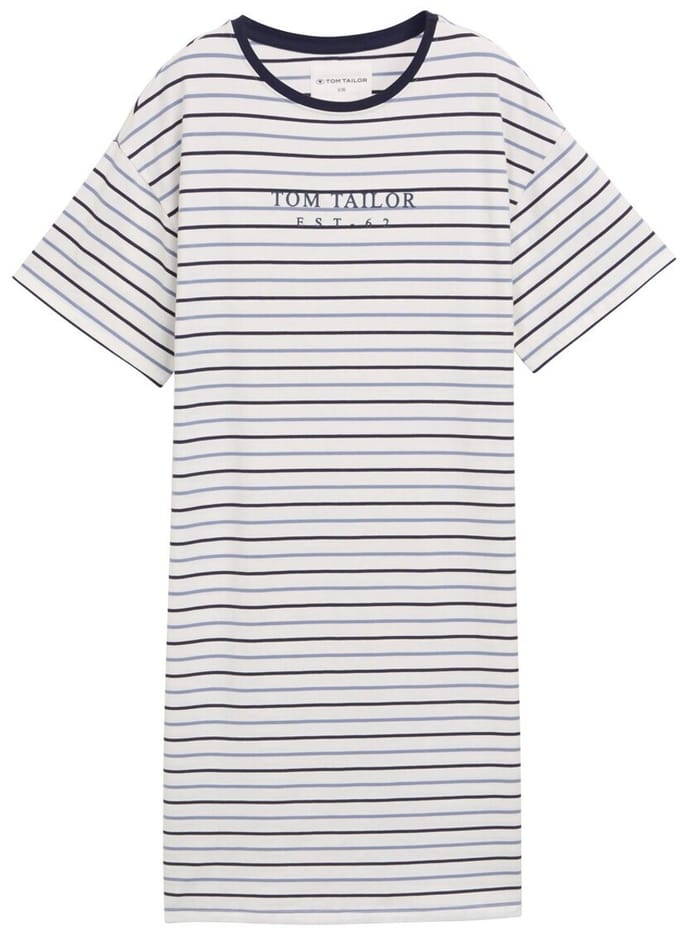 Tom Tailor - Nachthemd met streeppatroon - Maat 3XL/46 - white-medium-horizontal stripe