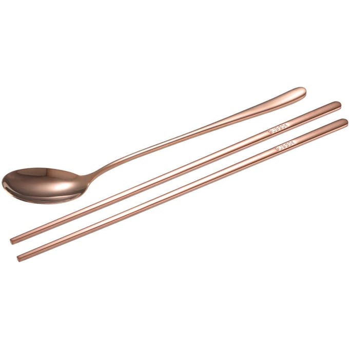 Ensemble Cuillère Baguettes Acier Inoxydable 304 Couverts Style Coréen Cadeau de Noël (Couleur rose) beige