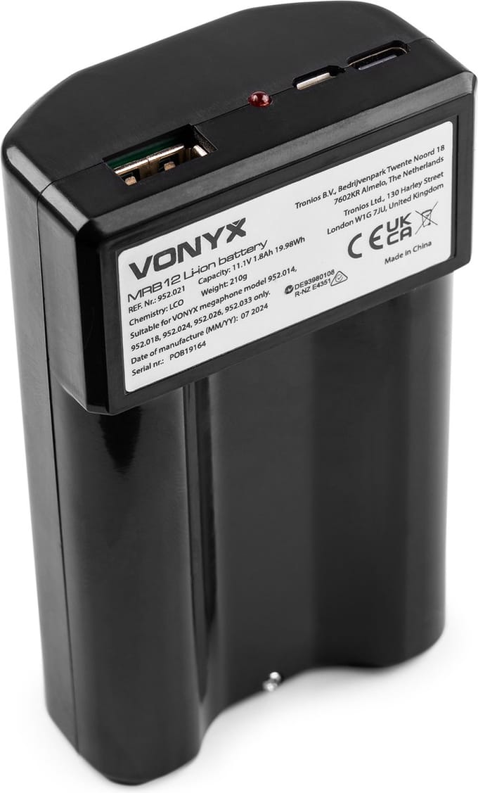 Vonyx MRB12 Lithium-ion 12V accu met lader - Extra accu voor megafoons