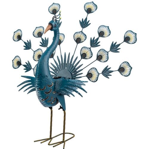 LIVARNO Solar LED-decoratieve vogel, metalen tuinsteker (Pauw)