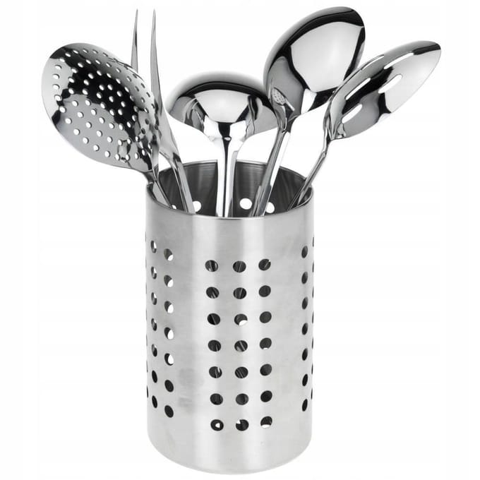 Set d'ustensiles de cuisine en acier inoxydable 6 pièces avec support argenté