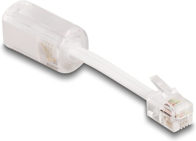 Delock Telephone Cable RJ10 plug to RJ10 jack with connection cable 30 mm transparent / white