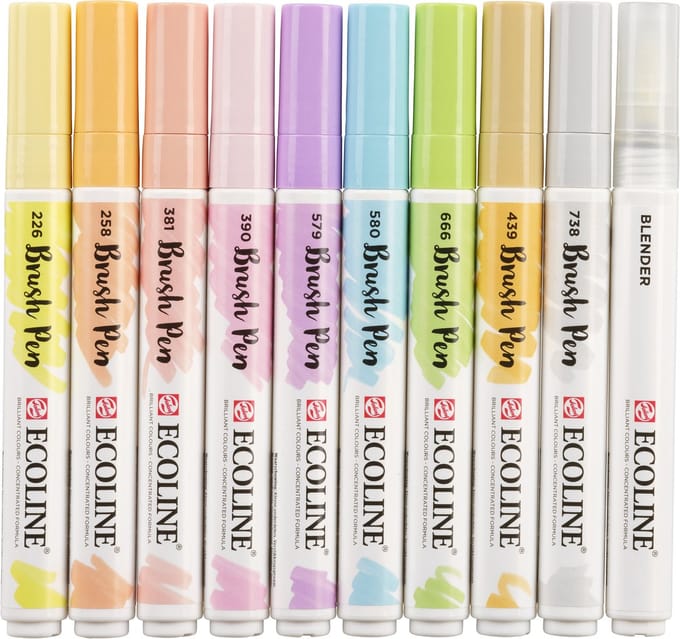 Brushpen talens ecoline set 10 stuks pastel | 3 stuks