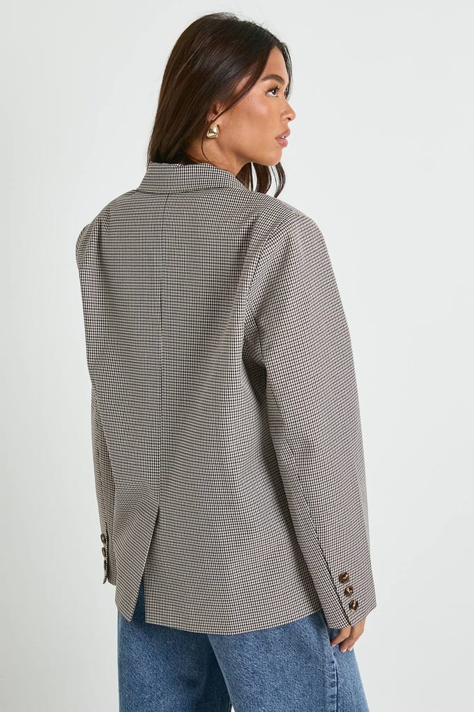 boohoo Dames Tonal Mini Geruit Oversized Getailleerde Blazer | Stone | Maat: 8