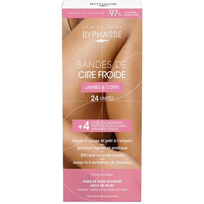Set, Byphasse, Cire Froide, Bandes de Cire pour l'Épilation, Pour les Jambes, 24 pcs