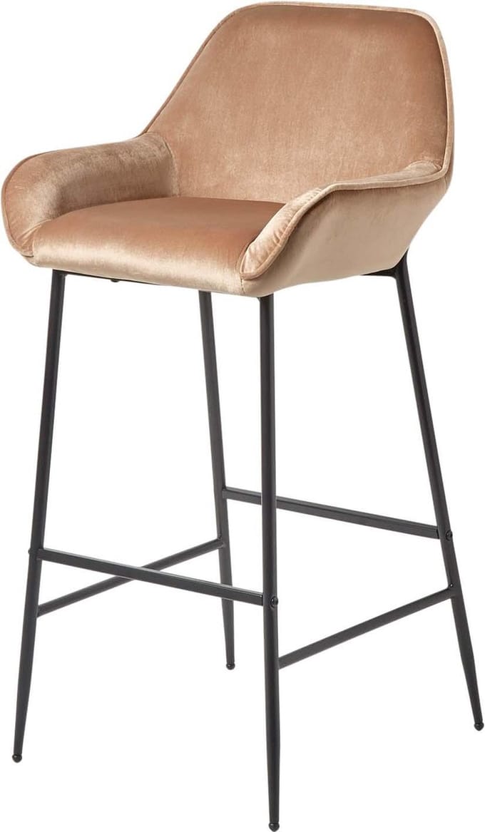 Homescapes - Eton barkruk - fluwelen barkruk met rugleuning 103cm - beige